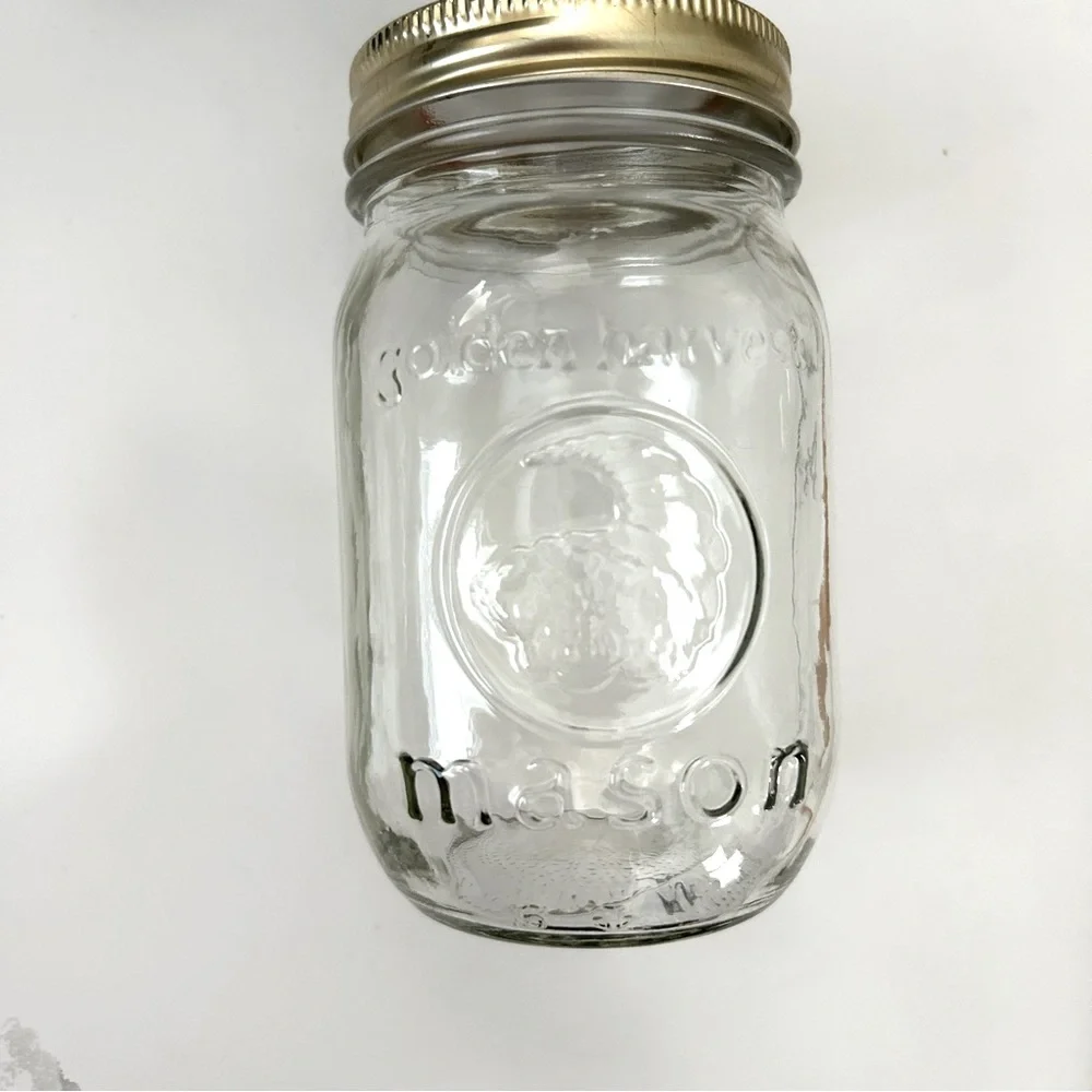 Lot of 6 Mason Golden Harvest 12 oz. Clear Glass Jars With Lids